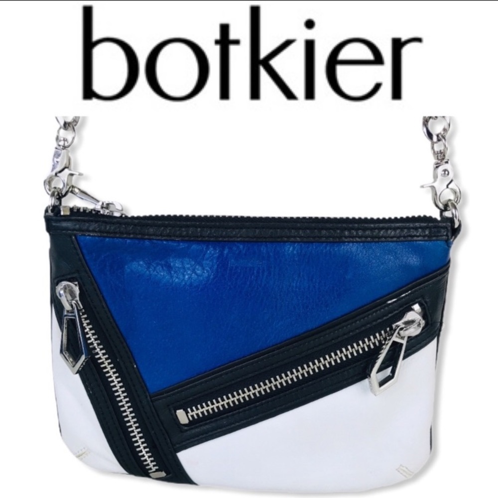 Botkier Cruz Leather Colorblock Crossbody Bag Blue White Black - Picture 3 of 6